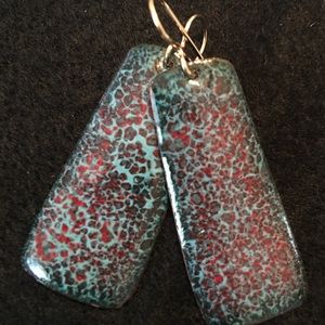 Boho style Blue/green/red enameled earrings